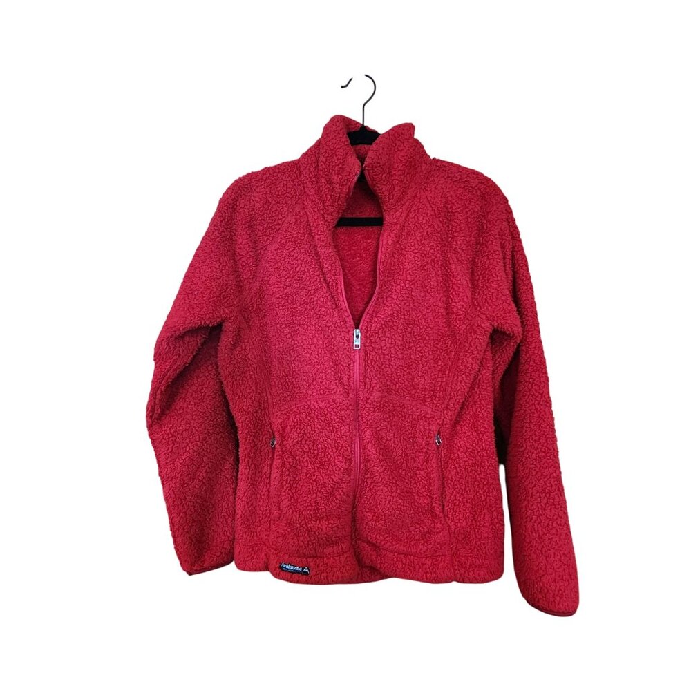 Avalanche Womens Red Sherpa Fleece Zip Jacket Size M Warm & Cozy